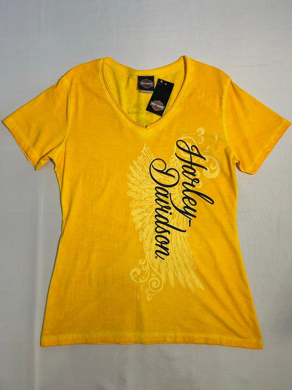 Harley Davidson South Dakota V-Neck T-Shirt Yellow Large NWT